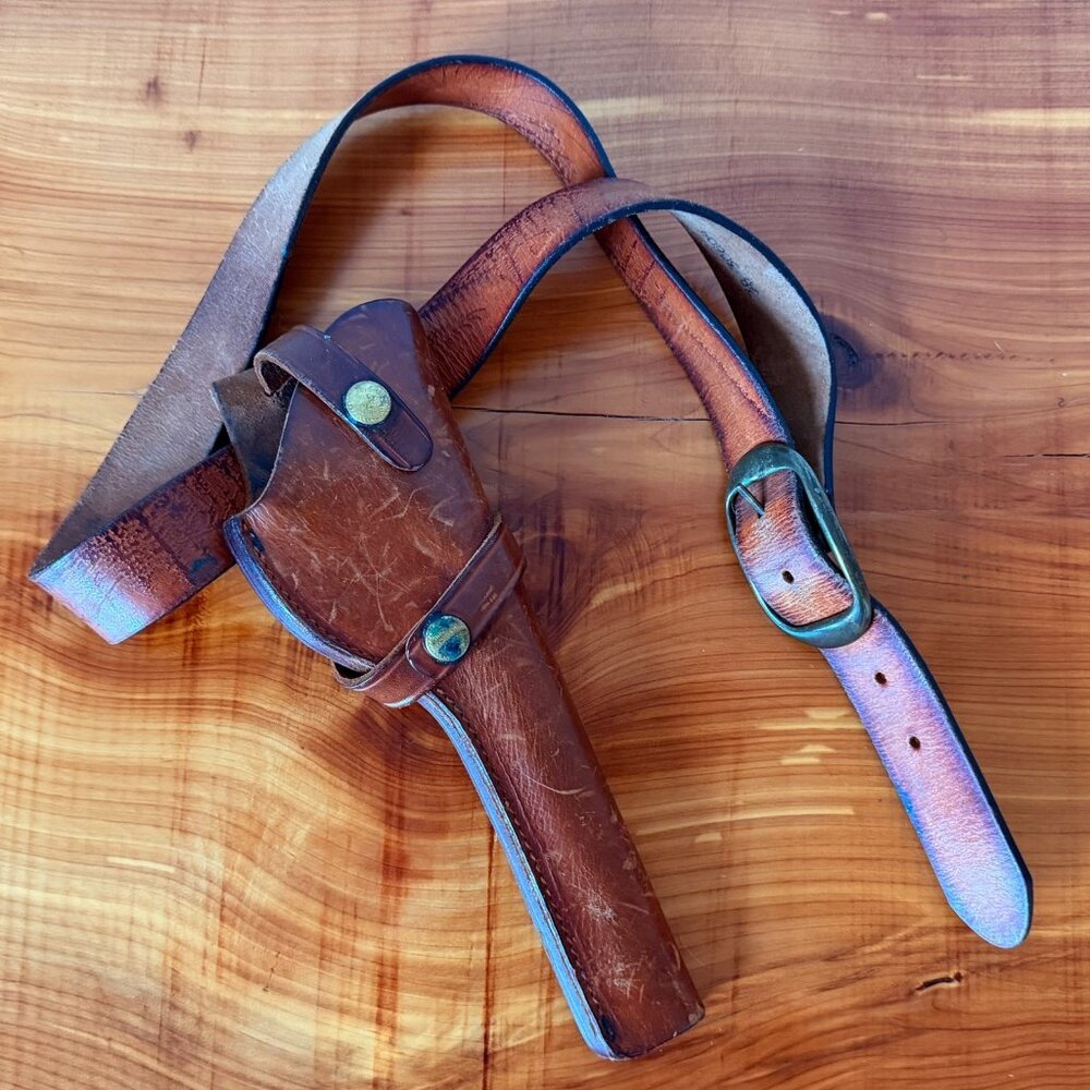 Brauer Bros. MFG. Co St. Louis Brown Leather Gun Holster Eagle Trim 38" Belt